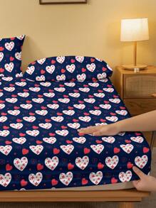 1 bộ ga trải giường in họa tiết hình trái tim màu xanh lam tối giản hiện đại, bộ đồ giường in họa tiết phòng ngủ (không bao gồm vỏ gối) - Nhiều màu - Xem 4