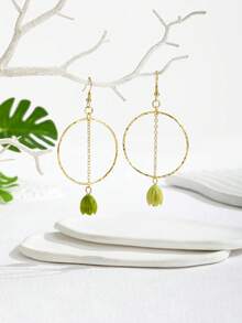 1 对夏威夷风格铜质流苏耳环，手工树脂茉莉花/菠萝吊坠耳环，适合海滩度假 - 金色 - 查看 5