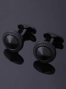 1 par premium runda galvaniserade manschettknappar i svart diamantmetall för män - Multifärgad - Visa 8