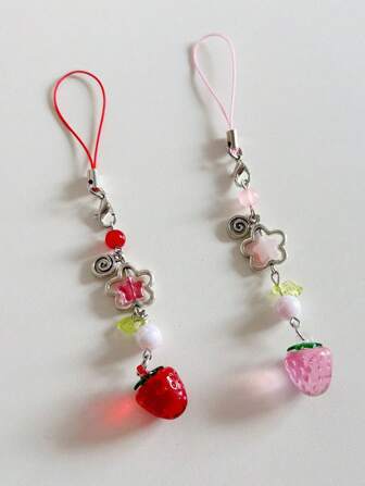 1 pieza Lindo colgante de fresa para teléfono móvil, llavero, decoración de mochila, llavero de coche, accesorio diario como regalo para mujeres, familia y amigos para el Día de San Valentín, accesorios de carro, dije para bolso, decoración escolar
