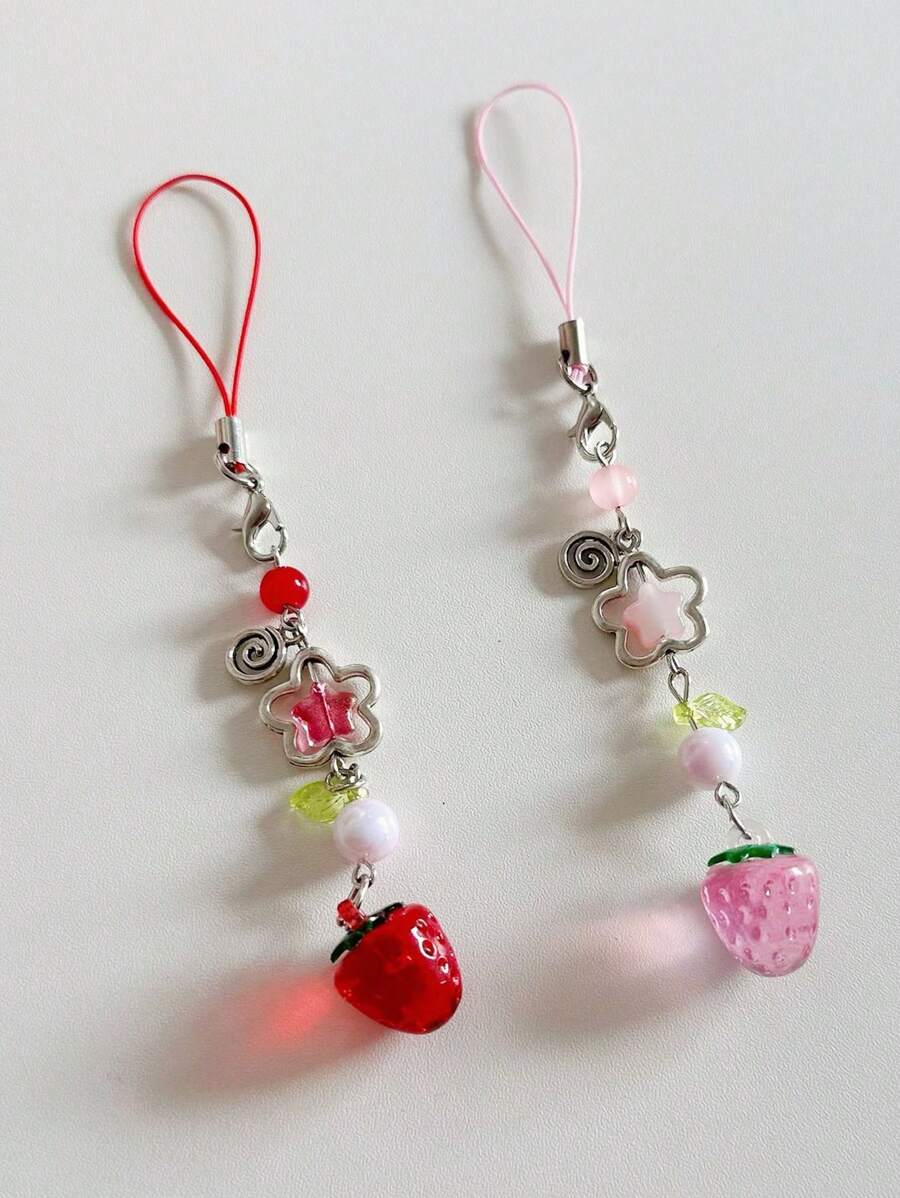1pc Cute Strawberry Mobile Phone Chain Pendant, Keychain, Backpack Decor, Car Key Ring, Daily Accessory For Women, Family, Friends Valentine's Day Valentines Car Accessories Bag Charm School Goth Y2k Halloween Accessories Teachers Day Christmas Gift Ideas Bag Accessories Lanyards With Id Holder Car Accessories Bag Charms - Beaded Mobile Phone Chain - View 1