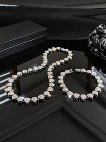 Colar com Pingente de Cubo em Forma de Coração de Hip Hop, Prateado, Dia dos Namorados, Dia das Mães, Presente