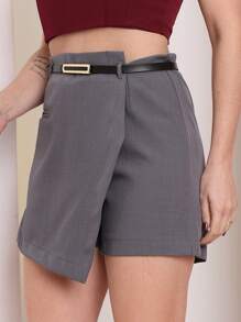 Women's Luis Twill Short Skirt With Zipper And Belt SFZLT600 - 深灰色 - 查看 4