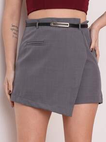 Women's Luis Twill Short Skirt With Zipper And Belt SFZLT600 - 深灰色 - 查看 3