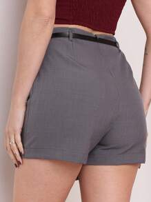 Women's Luis Twill Short Skirt With Zipper And Belt SFZLT600 - 深灰色 - 查看 2