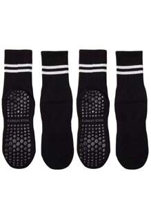 10 Pairs Non-Slip Pilates Socks, Women's Pilates Grip Socks, Yoga Socks With Traction, Black/White/Pink - Multicolor - View 3