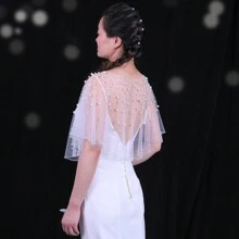 1 PC Trắng Faux Pearl Ngắn Áo Choàng Cô Dâu Áo Choàng Váy Cưới Bolero Quần Áo Mùa Thu Cho Phụ Nữ - VG27 - Xem 7