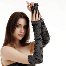 Halloween Extra Long Ripped Fingerless Gloves Hobo Gloves Cosplay Performance Arm Sleeve Punk Cool Accessories - Black - View 5