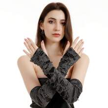 Halloween Extra Long Ripped Fingerless Gloves Hobo Gloves Cosplay Performance Arm Sleeve Punk Cool Accessories - Black - View 6