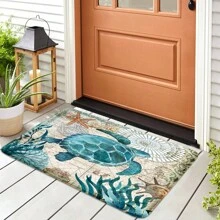 1 件柔软毛绒表面抗疲劳地垫，海龟图案，海洋风格，舒适家居、浴室、厨房装饰，礼物