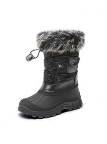 Boys Girls Snow Boots Mid Calf Boots Insulated Waterproof Side Zipper For Christams Gifts - màu đen - Xem 4