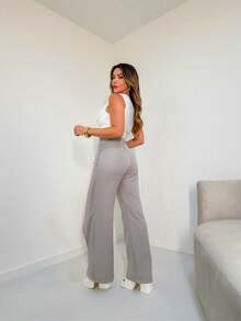 Women's Pleated Pants With Plain Front/DD058 - 灰色 - 查看 5
