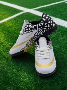 Chuteiras de futebol leves para adolescentes e jovens, calçados de treinamento de futebol com travas antiderrapantes e resistentes ao desgaste para partidas - Branco - Ver 2