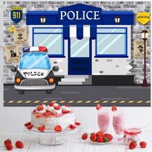 1pc Blue Police Station Themed 1st Birthday Photography Backdrop Cloth,Christmas