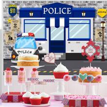 1pc Blue Police Station Themed 1st Birthday Photography Backdrop Cloth,Christmas