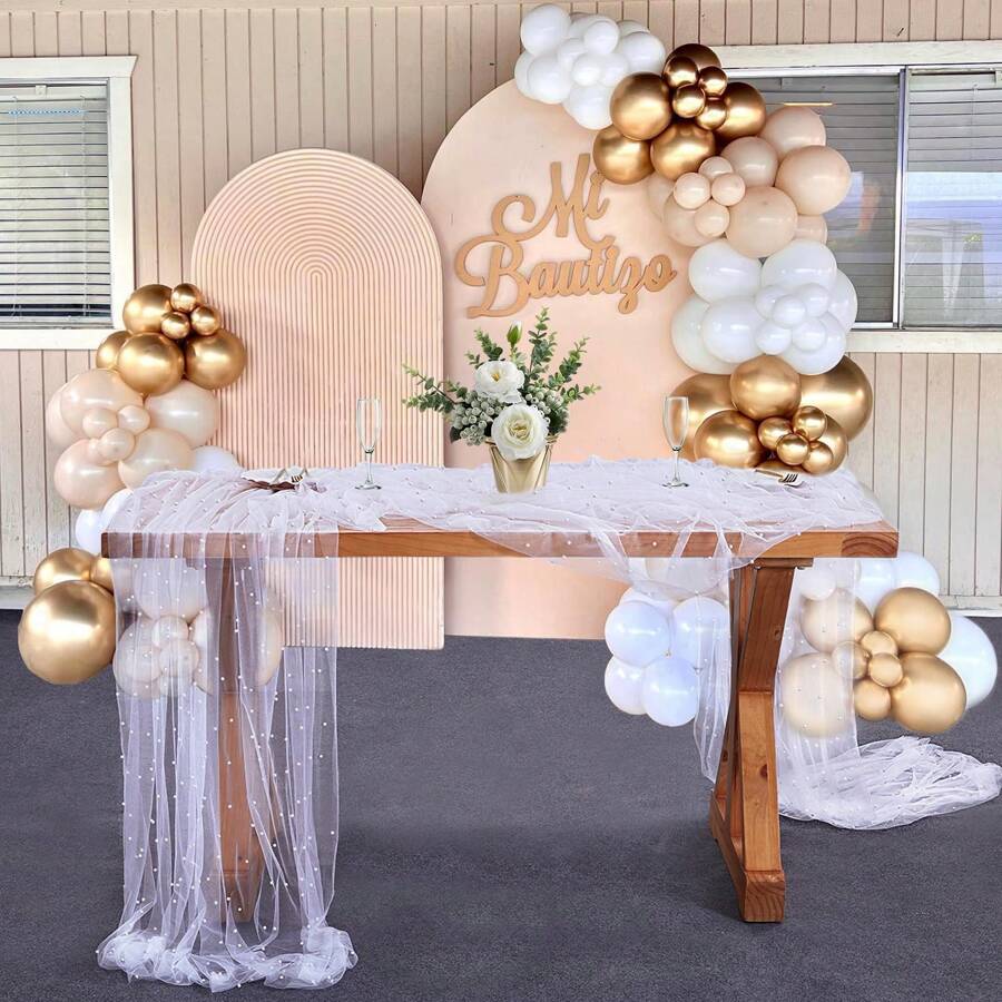 Hochzeits-Tischdecke mit Kunstperle für Empfang, Bridal-Shower, Dessert-Tisch, Hochzeits-Schleier aus Tüll, Chiffon und Perlen, Tischdecke, Linentischüberwurf, Spitzenstoff als beste Geschenke, Hochzeitstischdecke, Hochzeitsdekoration, Heimdekoration, Raum Dekoration, Party Geschenke, Braut Geburtstag Dekorationen, Party Dekorationen Junggesellenabschied - Verschiedenfarbig - Übersicht 1