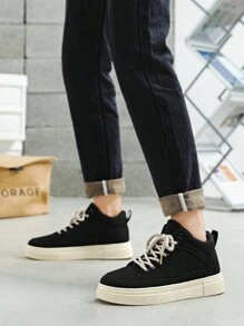 Men Fashionable Streetwear Style Skate Shoes, Comfortable Anti-Slip Casual Lace-Up Athletic Sneakers, Suitable For Outdoor Activities