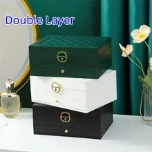 1pc Luxury Double/Triple Layer Jewelry Box With Lock, Multifunctional Pu Leather Jewelry Organizer For Rings, Earrings, Necklaces, Bracelets And Watches - Multicolor - View 6