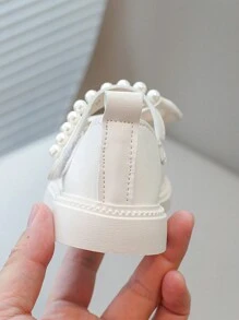 1 Pair Girls Pearl Bow Hook-And-Loop Princess Style Flats, Lightweight Non-Slip Soft Sole, Suitable For Party, Prom In Spring And Autumn - Beige - View 8