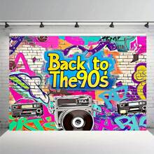 Fondo con temática de graffiti hip hop de los 90: Radiocasete retro y pared de ladrillo, telón de fondo para fotografía y decoración - Decoración temática de los 90, Navidad - Multicolor - Ver 7