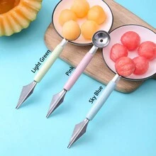 Dual-Headed Stainless Steel Watermelon Baller Kitchen Watermelon Carving Knife, Fruit Ball Spoon For Fruit Plate - Multicolor - View 4