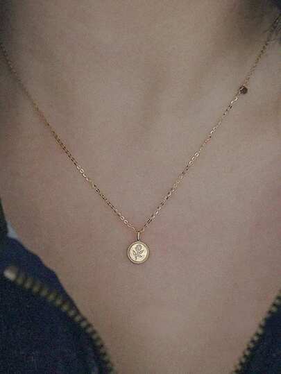 S925 Sterling Silver Plated 18K Gold Flower Carved Miniature Pendant Rose Necklace For Women Valentines