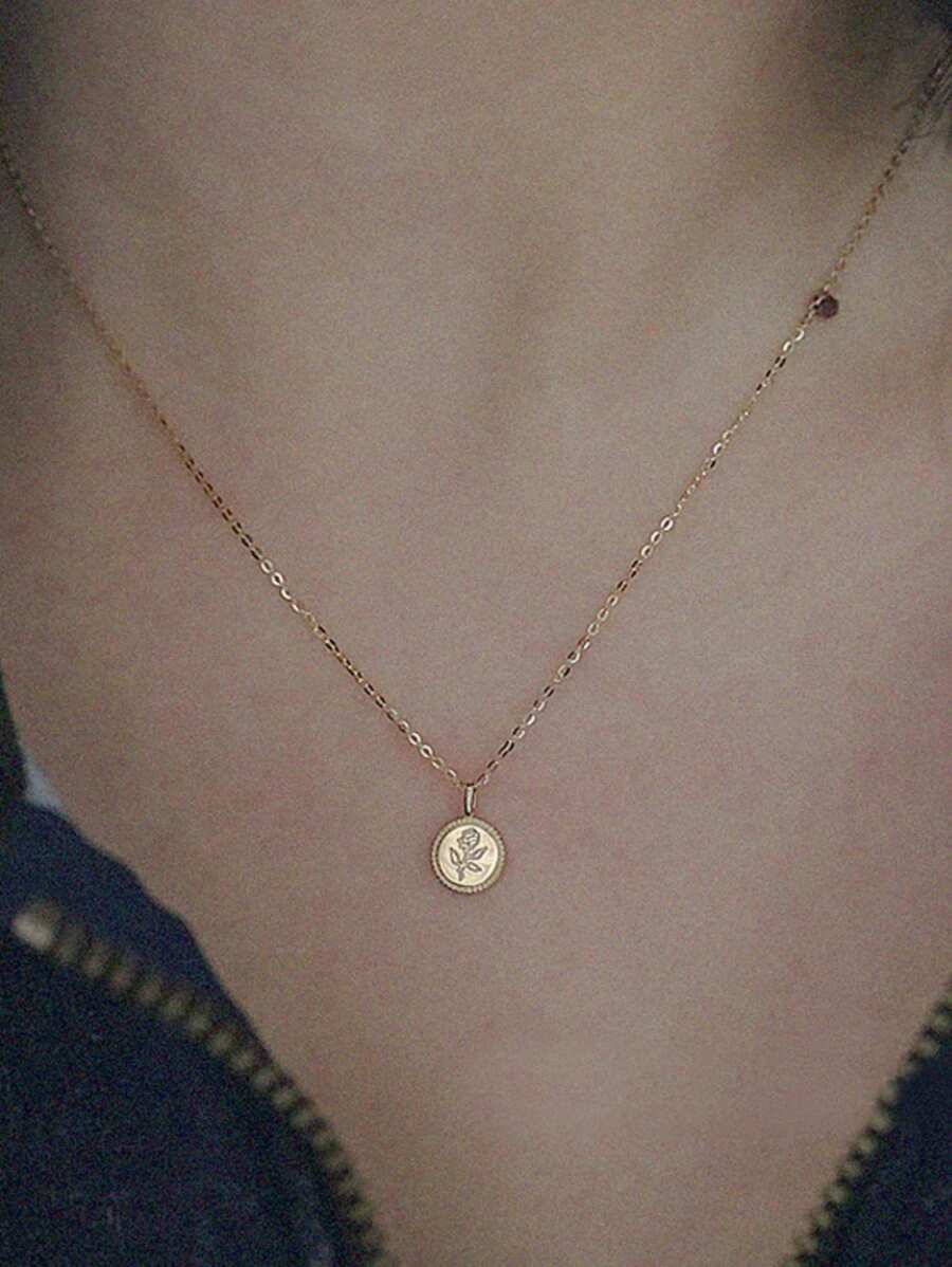 S925 Sterling Silver Plated 18K Gold Flower Carved Miniature Pendant Rose Necklace For Women Valentines