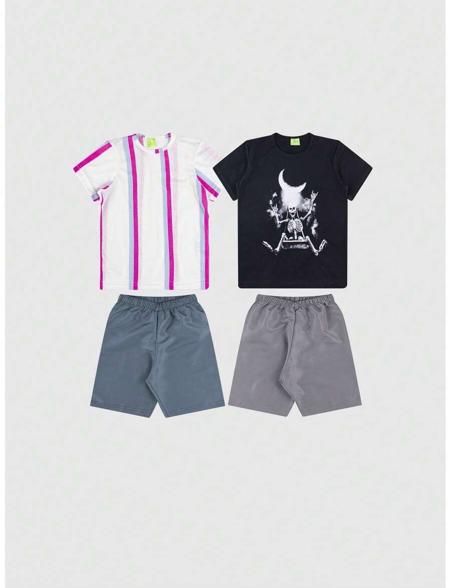 Kit 04 Pieces - 2 T-Shirts And 2 Shorts For Men Summer - 彩色 - 查看 1