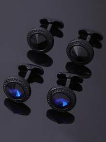 1 par premium runda galvaniserade manschettknappar i svart diamantmetall för män - Multifärgad - Visa 1