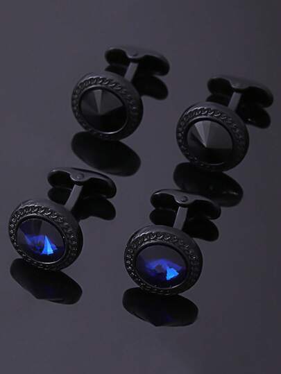 1 Pair Premium Round Electroplated Gun Black Diamond Metal Cufflinks For Men