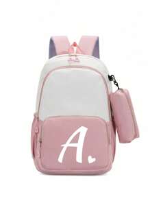 2 buc/Set Rucsac drăguț pentru studenți, rucsac simplu cu fermoar de capacitate mare, rucsac și geantă de papetărie, cu litere albe în formă de inimă A-Z, rucsac înapoi la școală, geantă de umăr de mare capacitate, echipat cu geantă de papetărie de aceeași culoare, rucsac pentru computer la modă și casual asortat pentru campus , Rucsac de damă, Rucsac de călătorie, Vacanță de călătorie, Sport în aer liber, Școală de fete, Studentă de fete, Cadou pentru fiica iubită, Cadou pentru întoarcerea la școală, Potrivit pentru uz școlar