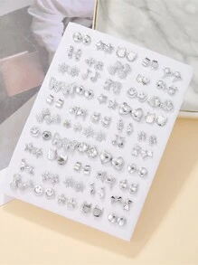 50 Pairs Assorted Rhinestone Star, Music Note, Bow Plastic Earrings Set For Girls, Random Color & Style, No Box, Suitable For Birthday Party - Multicolor - View 6