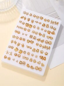 50 Pairs Assorted Rhinestone Star, Music Note, Bow Plastic Earrings Set For Girls, Random Color & Style, No Box, Suitable For Birthday Party - Multicolor - View 7