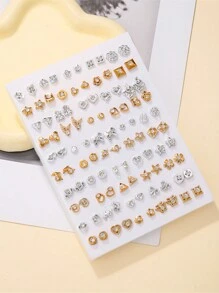 50 Pairs Assorted Rhinestone Star, Music Note, Bow Plastic Earrings Set For Girls, Random Color & Style, No Box, Suitable For Birthday Party - Multicolor - View 9