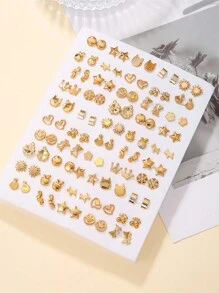 50 Pairs Assorted Rhinestone Star, Music Note, Bow Plastic Earrings Set For Girls, Random Color & Style, No Box, Suitable For Birthday Party - Multicolor - View 5