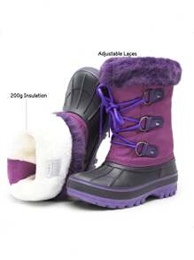 Boys Girls Toddler Winter Snow Boots Mid Calf Boots Waterproof Warm For Snowball Fights And Ski,Christmas Gifts - Màu tím - Xem 5