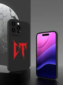 1pc Melting Letter Pattern Fashion Creative Personalized Style Gift For Friends, Family, Couples, Yourself. Black Matte Soft Protective Dustproof Waterproof Case Compatible With Apple, - Black - View 5