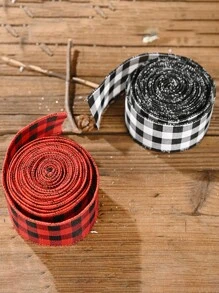 1 Pc Home Decor Decor Red And Black Plaid Ribbon Atmosphere Decoration Black And White Plaid Ribbon Plaid Fabric Ribbon,Valentine's Day Decoration, Wedding Decoration Birthday