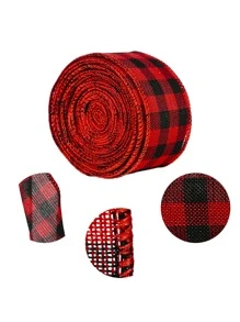 1 Pc Home Decor Decor Red And Black Plaid Ribbon Atmosphere Decoration Black And White Plaid Ribbon Plaid Fabric Ribbon,Valentine's Day Decoration, Wedding Decoration Birthday