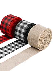 1 Pc Home Decor Decor Red And Black Plaid Ribbon Atmosphere Decoration Black And White Plaid Ribbon Plaid Fabric Ribbon,Valentine's Day Decoration, Wedding Decoration Birthday