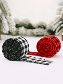 1 Pc Home Decor Decor Red And Black Plaid Ribbon Atmosphere Decoration Black And White Plaid Ribbon Plaid Fabric Ribbon,Valentine's Day Decoration, Wedding Decoration Birthday