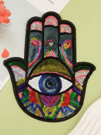 多色手掌、眼睛图案亮片布贴、可爱卡通风格涤纶熨烫、缝纫贴适用于衣服、箱包、鞋子、帽子、家居装饰贴
