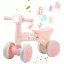 Balance Bike With LED Lights And Music For Kids, 3-In-1 Tricycle For 1 Year Old Babies, Boys And Girls From 12 To 24 Months, First 4-Wheeled Kids Bike, Ideal Gift For Kids' First Birthday - 粉色 - 查看 1
