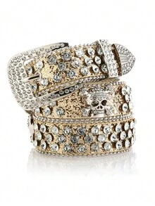 1 chiếc thắt lưng trang trí họa tiết đầu lâu phong cách Punk đường phố có đinh tán và đá giả kim cương cho lễ Halloween - Nhiều màu - Xem 6