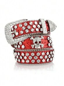1 chiếc thắt lưng trang trí họa tiết đầu lâu phong cách Punk đường phố có đinh tán và đá giả kim cương cho lễ Halloween - Nhiều màu - Xem 3