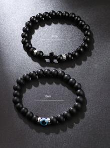 2 piezas Conjunto de pulseras elásticas con diseño de cruz negro y blanco para hombres
