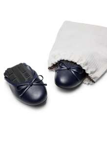 Women Navy Bow Knot Flats Slip On Ballet Flats Round Toe Foldable Comfortable Soft Lightweight Travel Vacation Dress Flats Shoes - 藏蓝色 - 查看 4