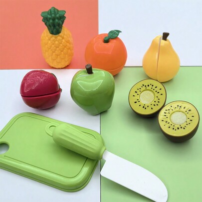 Juego de 14 piezas de comida de cocina de juguete - Frutas cortadas realistas - Fresa, Manzana, Kiwi - Accesorios de juego de simulación divertidos para niños y niñas - Ideas de regalo perfectas