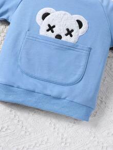 2pcs/Set Infant Baby Boys' Fashion Casual Bear Embroidery Crew Neck Long Sleeve Sweatshirt And Harem Pants Outfit, Autumn/Winter