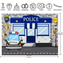 1pc Blue Police Station Themed 1st Birthday Photography Backdrop Cloth,Christmas